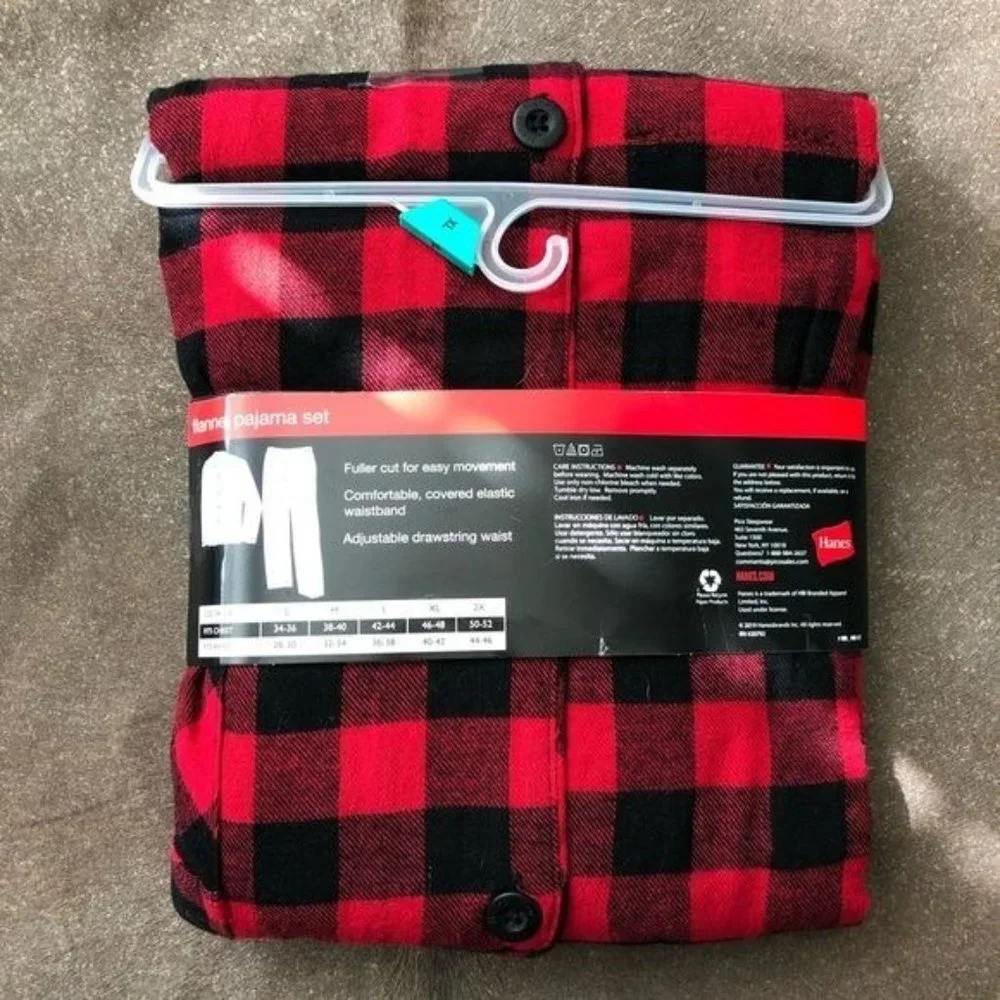 Hanes Plaid Buffalo Check Flannel Lumber Jack Pajama Set